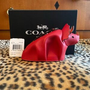 NEW COACH TRICKY TRICERATOPS DINOSAUR RED ZIP COIN PURSE/Bag Charm 55718